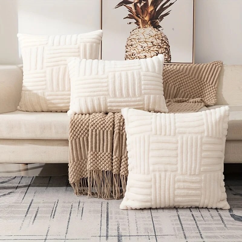 1 ชิ้น Boho Faux Fur Plush โยนหมอนครอบคลุม,ครีมสีขาว,หรูหรา SoftFluffy ตกแต่งเบาะรองนั่งปลอกหมอนสําหรับโซฟา,โซฟา