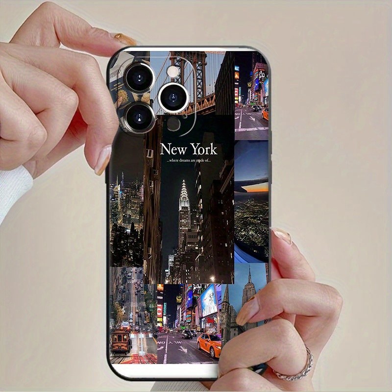 เคสโทรศัพท์นิวยอร์ก ออกแบบด้วยตึกระฟ้าและแท็กซี่ เหมาะสำหรับ iPhone 16, 15, 14, 13, 12 และ 11 Pro ทำ