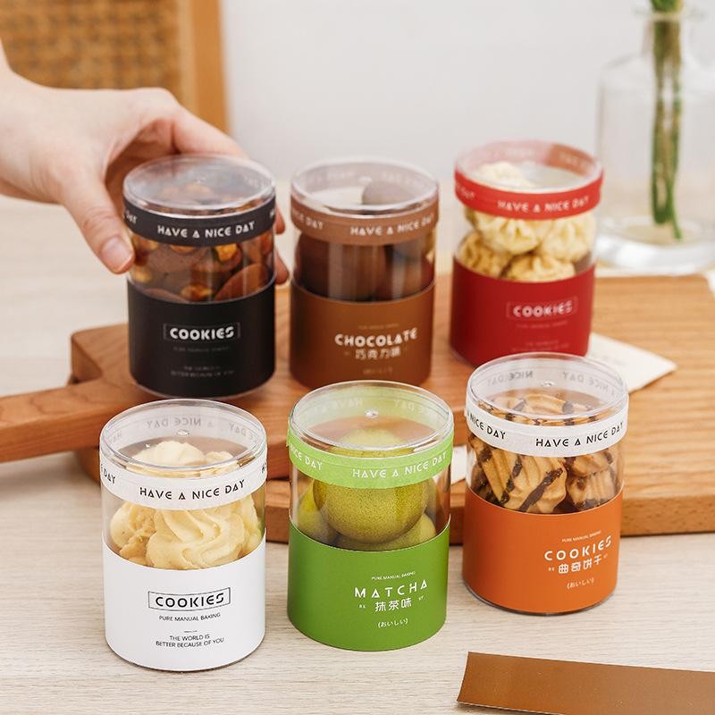 ขวดบิสกิต กล่องบรรจุภัณฑ์วันที่นม Margarita Round Cookie Biscuit Transparent Plastic Sealed Jar Milk