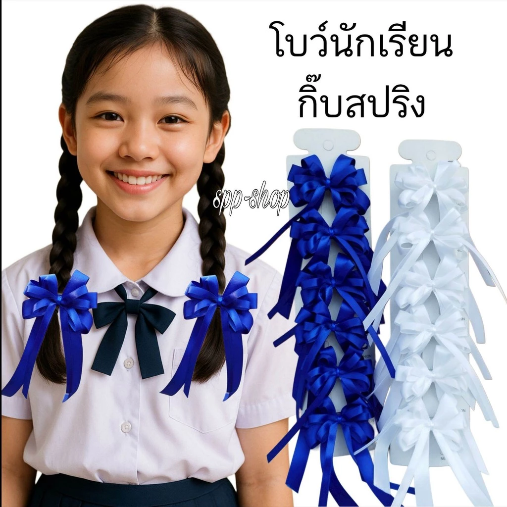 โบว์นักเรียน หลายแฉก ( ยกแผง 6 ชิ้น ) กิ๊บโบว์ กิ๊บสปริง ใส่ไปโรงเรียน งานสวยงาม ตรงปก