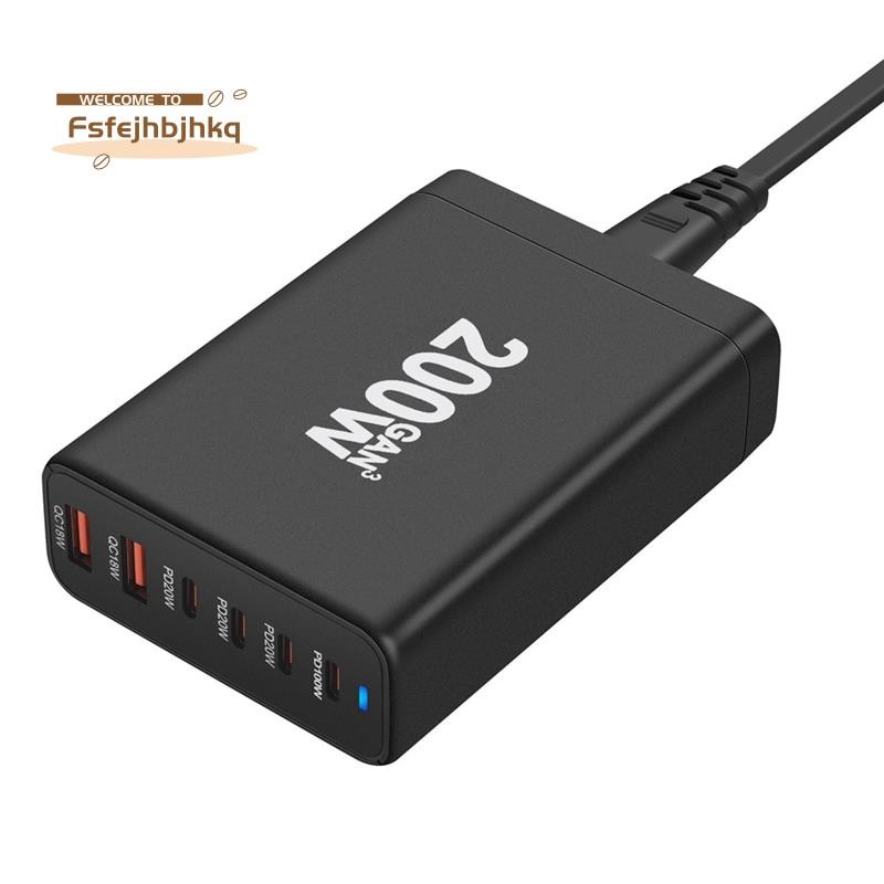 fsfejhbjhkq200W GaN Desktop Charger 6-Port USB Type C PD Charger Quick Charge 3.0 USB Type C Fast Ch