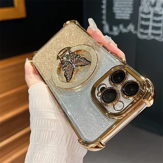 เคสโทรศัพท์ ผีเสื้อส่องแสง เคส พร้อมขาตั้งแม่เหล็ก For iphone 16 15 14 11 13 12 7 8 plus Pro max Pro XR XS เคสไอโฟนสวยๆ