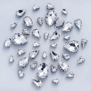 QIAO Drop Multi Mix ขนาด 50 ชิ้น Sliver Claw Rhinestones การตั้งค่ารูปร่างแก้วคริสตัลเย็บบนอัญมณีชุดแต่งงานรองเท้ากระเป๋า DIY Trim