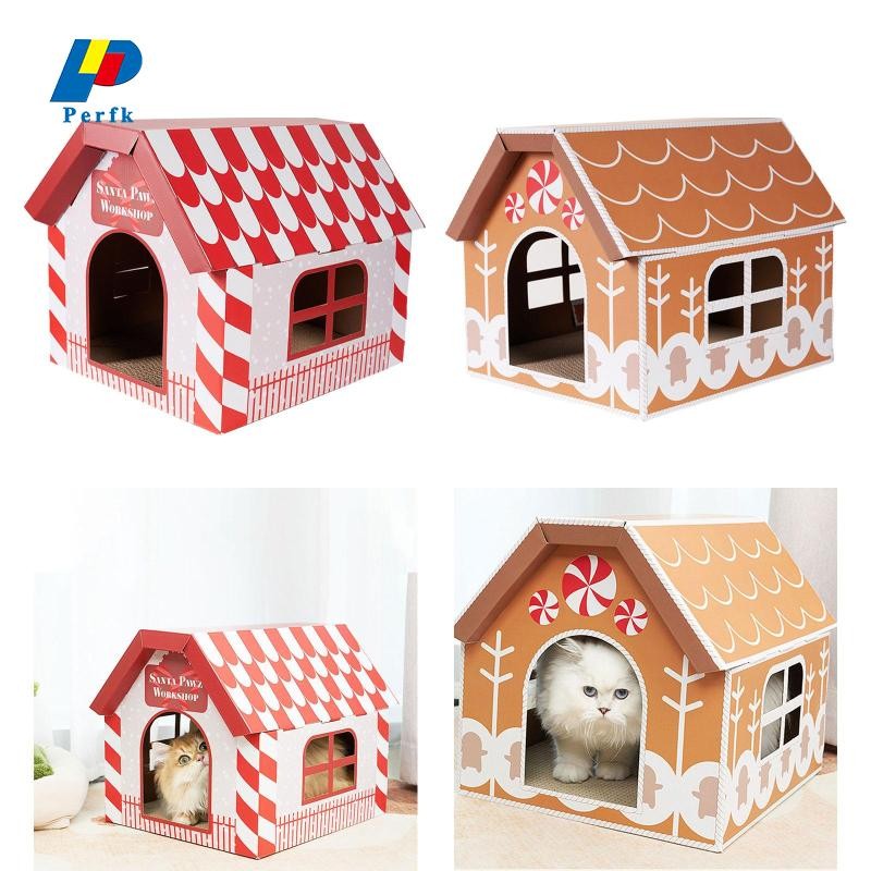 [yostkgr] Play House Cat Scratcher House สําหรับกระต่ายสัตว์เล็กของขวัญคริสต์มาส
