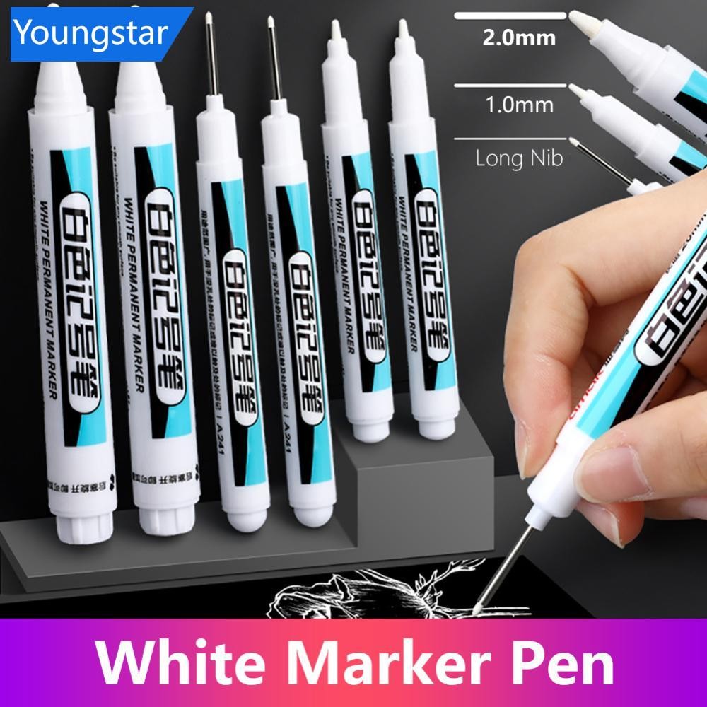 YOUNGSTAR 0.7/1/2 มม.สีขาวปากกาสีถาวรอะคริลิค Marker กันน้ํามันปากกา Deep Hole Marker N6Y8