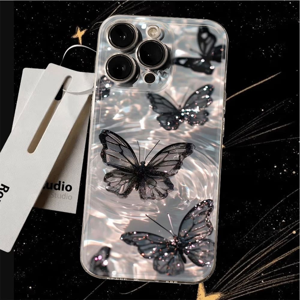 เคสสําหรับ Redmi A5 A3 Redmi Note 14 5G เคสโทรศัพท์ TPU กันกระแทกผีเสื้อสีดําโปร่งใสที่สวยงาม