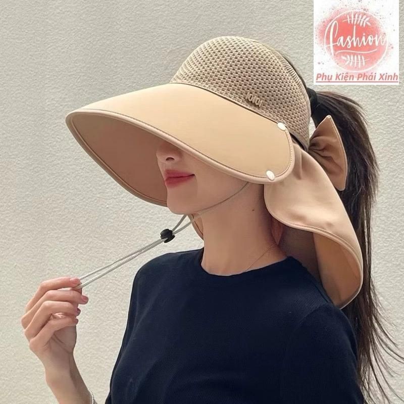 หมวกป้องกันแสงแดดฤดูร้อนปีกกว้างของผู้หญิง (IOI) พร้อมผ้าพันคอไหล่และคอ (T334PKPX)