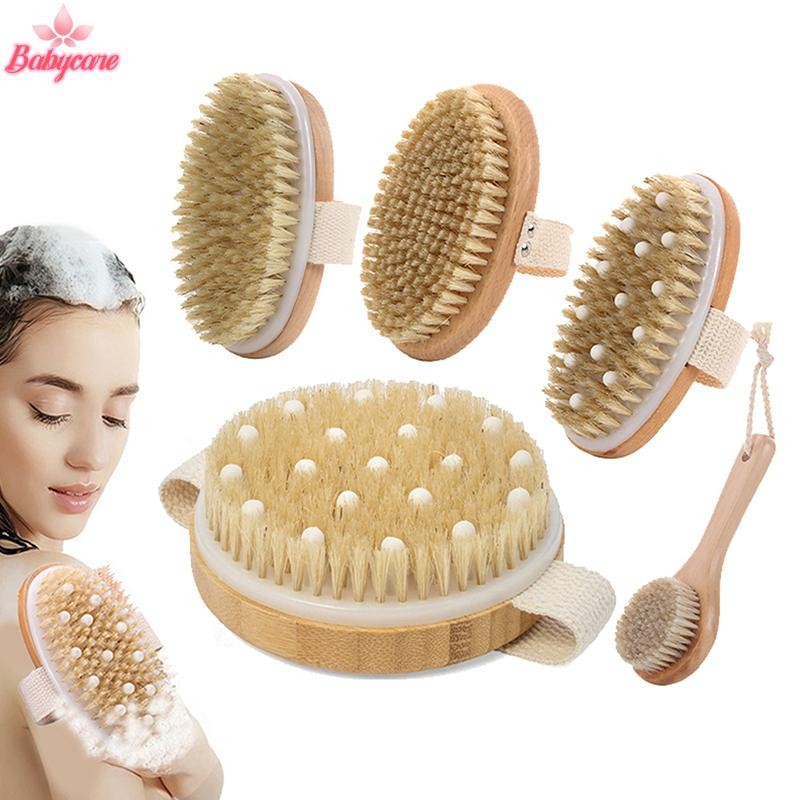 BYCE> 1 ชิ้น Exfoliating ไม้ Body Massage แปรงอาบน้ําขนธรรมชาติ Soft SPA Woman Man Skin Care Wet Dry Body Brush ใหม่