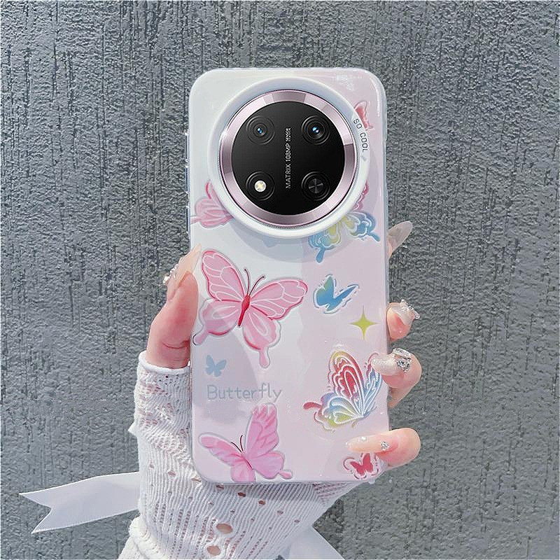 Honor X9C X9B X9A 5GปลอกHonor X9Cสมาร์ทปลอกHonor Magic 7 Proปลอกน่ารักผีเสื้อสีชมพูMatteกันกระแทกหรูหราปุ่มชุบฝาครอบโทรศัพท์แข็งสําหรับผู้หญิงสาวนักเรียน