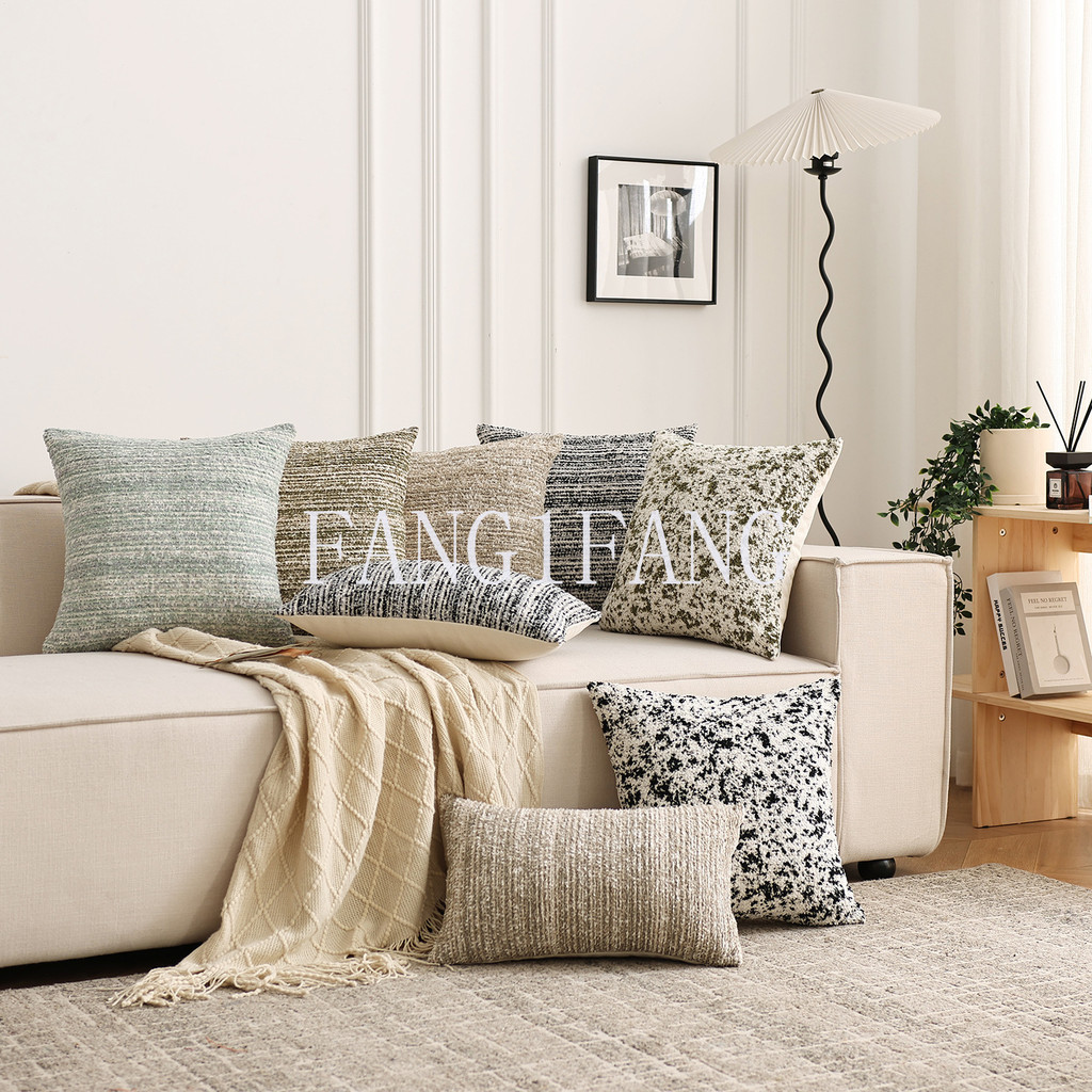 Nordic ครีมสีขาวสีเขียวหมอนตกแต่ง Minimalist Texture หรูหราหมอน Jacquard ห้องนั่งเล่น Pillowslip