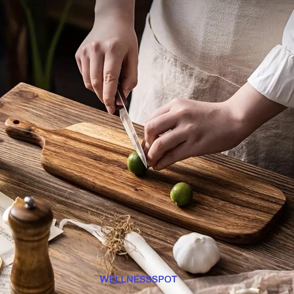 WELLNESSSPOT เขียงไม้เนื้อแข็ง, จานเสิร์ฟสไตล์ญี่ปุ่นด้ามยาว, กระดานกรวดสี่เหลี่ยม/สี่เหลี่ยมถาดซูชิกระดานชีสน้ําชายามบ่าย