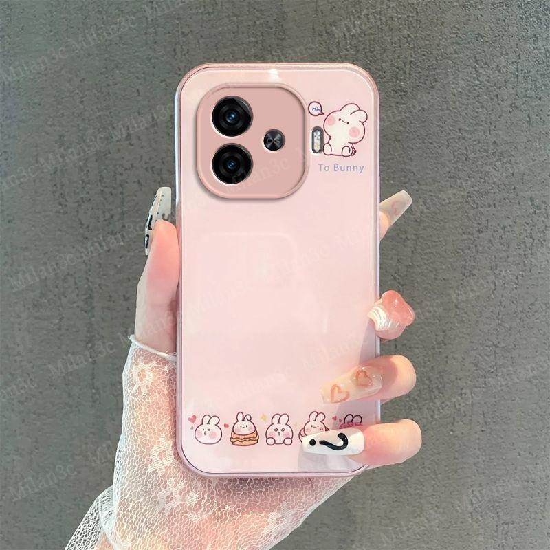 เคส Vivo IQOO Z9 Z9X 5G เคสกระต่ายการ์ตูน Vivo IQOO Z9 Turbo เคสกันกระแทก เคสกระจกเหลวหรูหราสำหรับเด