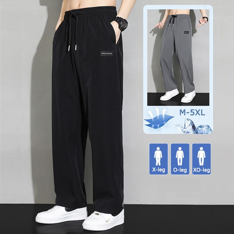 กางเกงผ้าไหมเย็นฤดูร้อนสำหรับผู้ชาย ดีไซน์มีสไตล์ แห้งเร็ว ระบายอากาศได้ สบายสำหรับกีฬาและพักผ่อน