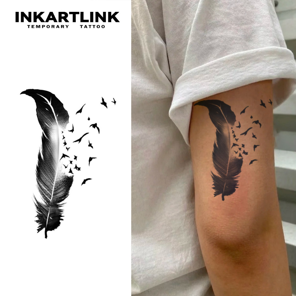 Inkartlink Magic tattoo ขนนก สติกเกอร์ชั่วคราว รอยสักมายากลกันน้ำติดทนนาน รอยสักปลอมยาวนานถึง 15 วัน รอยสักกึ่งถาวร