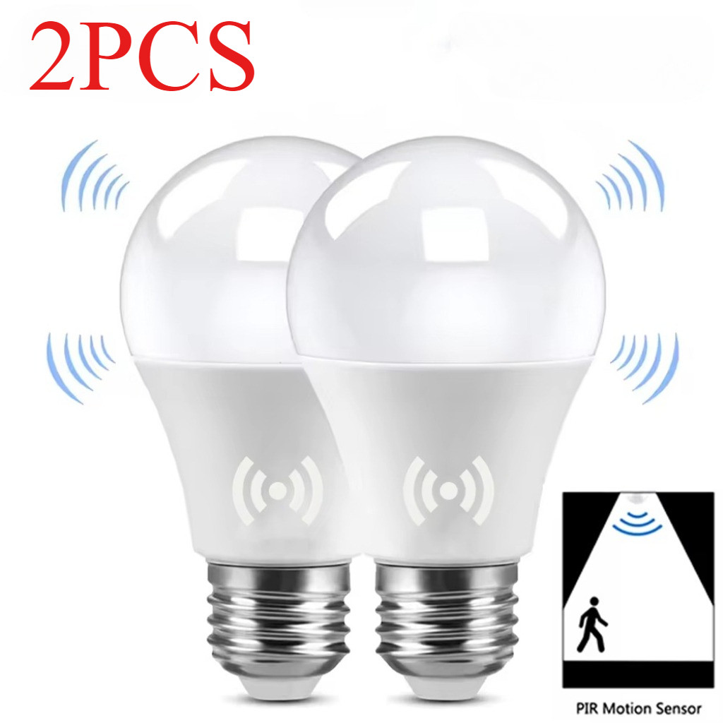 2PCS LED Radar Motion Sensor หลอดไฟ E27 220V แสงสีขาว 6000K ไฟตรวจจับอินฟราเรดทํางานใน Dark 15W 12W หลอดไฟตรวจจับเรดาร์