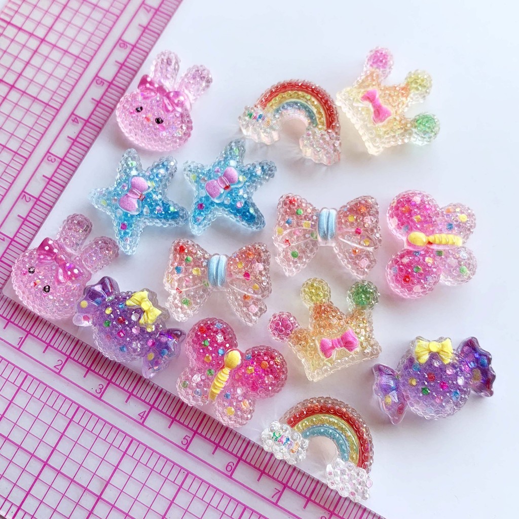 การ์ตูนความโปร่งใสสูงปลาดาวผีเสื้อ Jibbitz Crown Jibitz Croc กระต่ายน้อย Crocs Charming Sugar สี Rainbow Croc Pin สําหรับสาวรองเท้าอุปกรณ์เสริม
