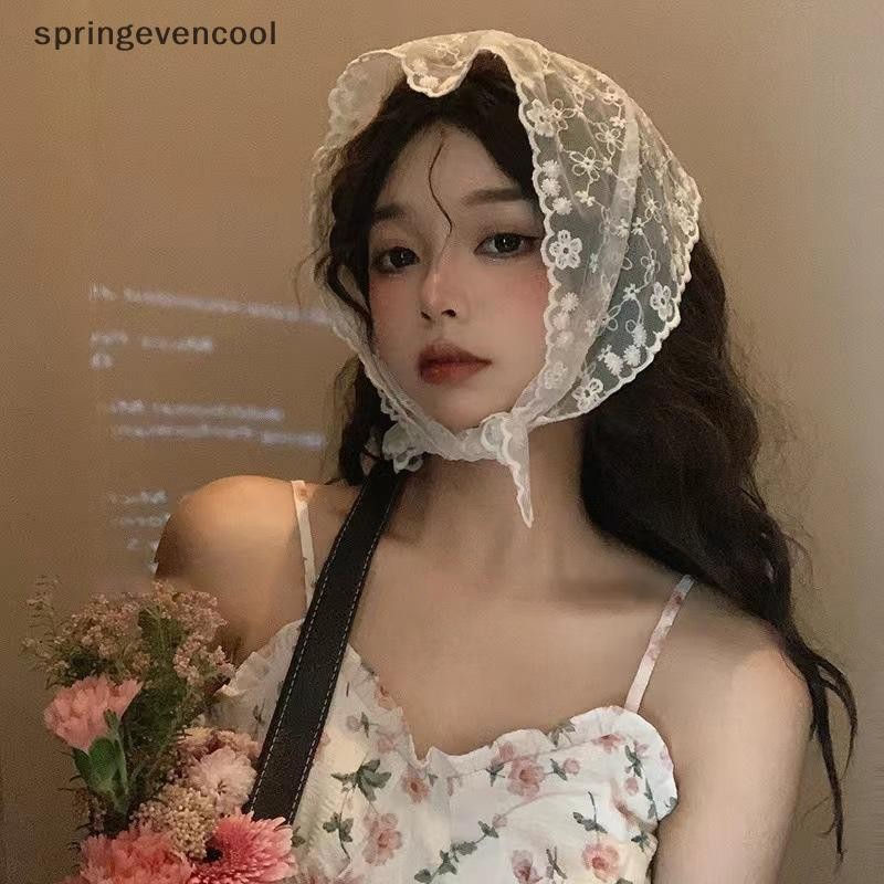 Springevencool ลูกไม้ Kerchief ดอกไม้พิมพ์ผ้าพันคอผมสําหรับผู้หญิงสาวโบฮีเมียสไตล์ Sun Protection Headscarf ลูกไม้ผ้าพันคอ Springevencool