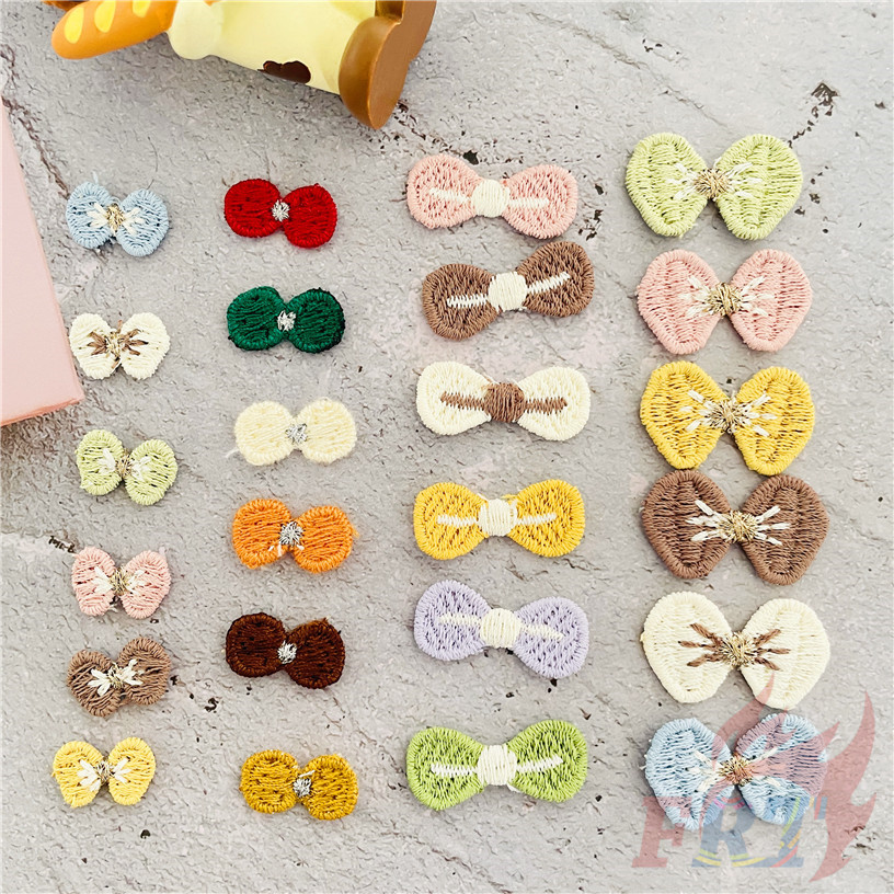 แพทช์ผูกโบว์ขนาดเล็กมาการอง 1 PC DIY ผ้า Applique เย็บปักถักร้อยเย็บบนแพทช์อุปกรณ์ตกแต่ง