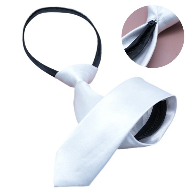 Noe ผู้ใหญ่เด็กสีขาว Tie สีทึบ Pre ผูกปรับซิปคอ Tie สําหรับสํานักงานสําเร็จการศึกษางานแต่งงานคอ