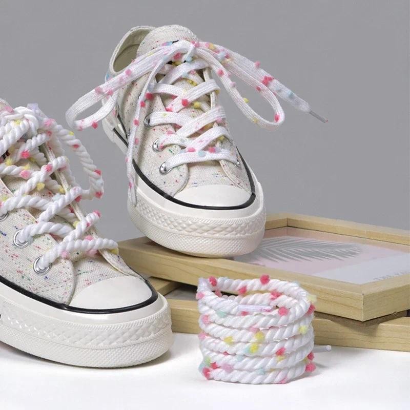 1 คู่รอบ Rainbow Hairball Shoelace สําหรับรองเท้ารองเท้าแบน Laces Colourful Dopamine Shoelaces สําหรับรองเท้าผ้าใบชุดผู้หญิง Man ใหม่
