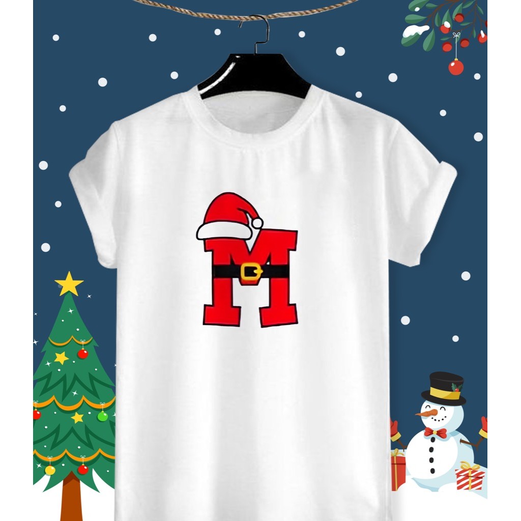 เสื้ออักษร M คริสต์มาส Merry Christmas Xmas ผ้า TK ใส่สบาย สีสันสดใส ไม่ยืดไม่ย้วย