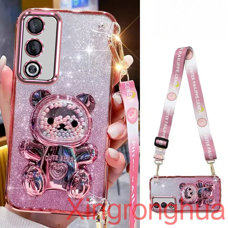 เคสโทรศัพท์สําหรับoppo A3 Pro 5G A3X 5G/ A3 A38 A18 A58 A60 A79 5Gสายรัดข้อมือยาวสไตล์ที่มีสีสันลูกปัดหมีผู้ถือหรูหรานุ่มTpuเคสโทรศัพท์