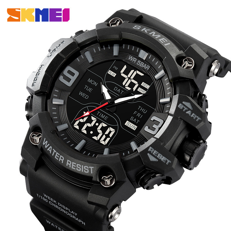 Skmei 2222 กีฬาแฟชั่นนาฬิกา Mens Chrono Casual 5Bar กันน้ํานาฬิกาข้อมือดิจิตอลนับถอยหลังชายนาฬิกาปลุก Reloj Hombre