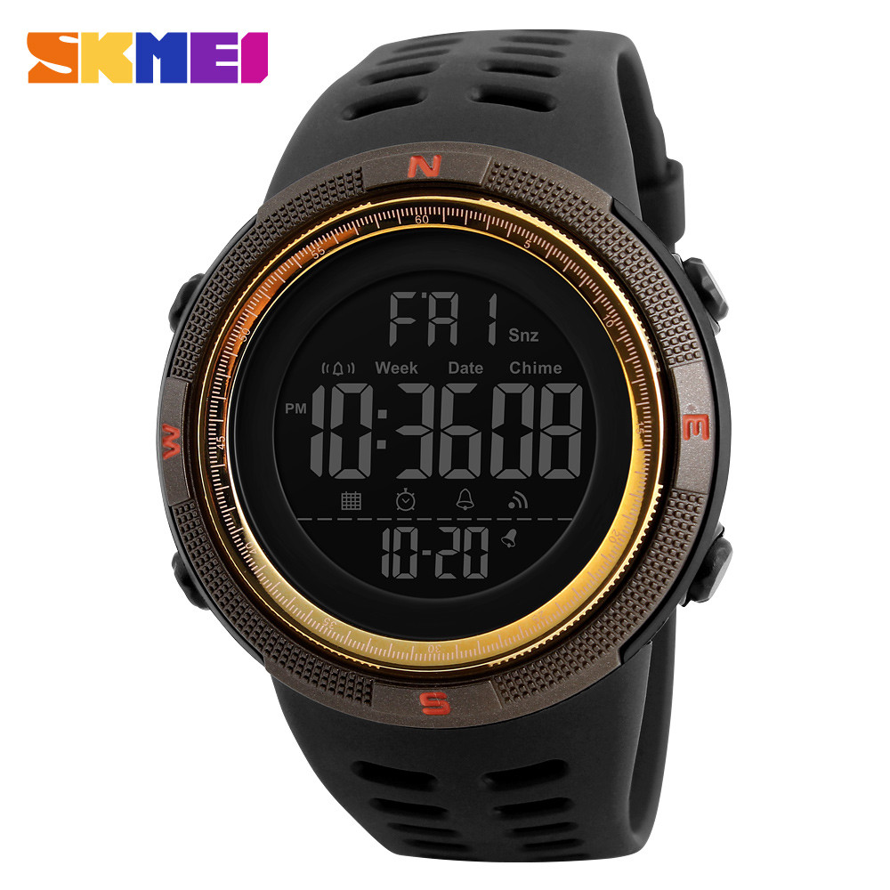 SKMEI สมี 1 ผู้ชายนาฬิกาสปอร์ตเวลาคู่นับถอยหลังนาฬิกาข้อมืออิเล็กทรอนิกส์นาฬิกาดิจิตอลกันน้ําสําหรับผู้ชาย 1251