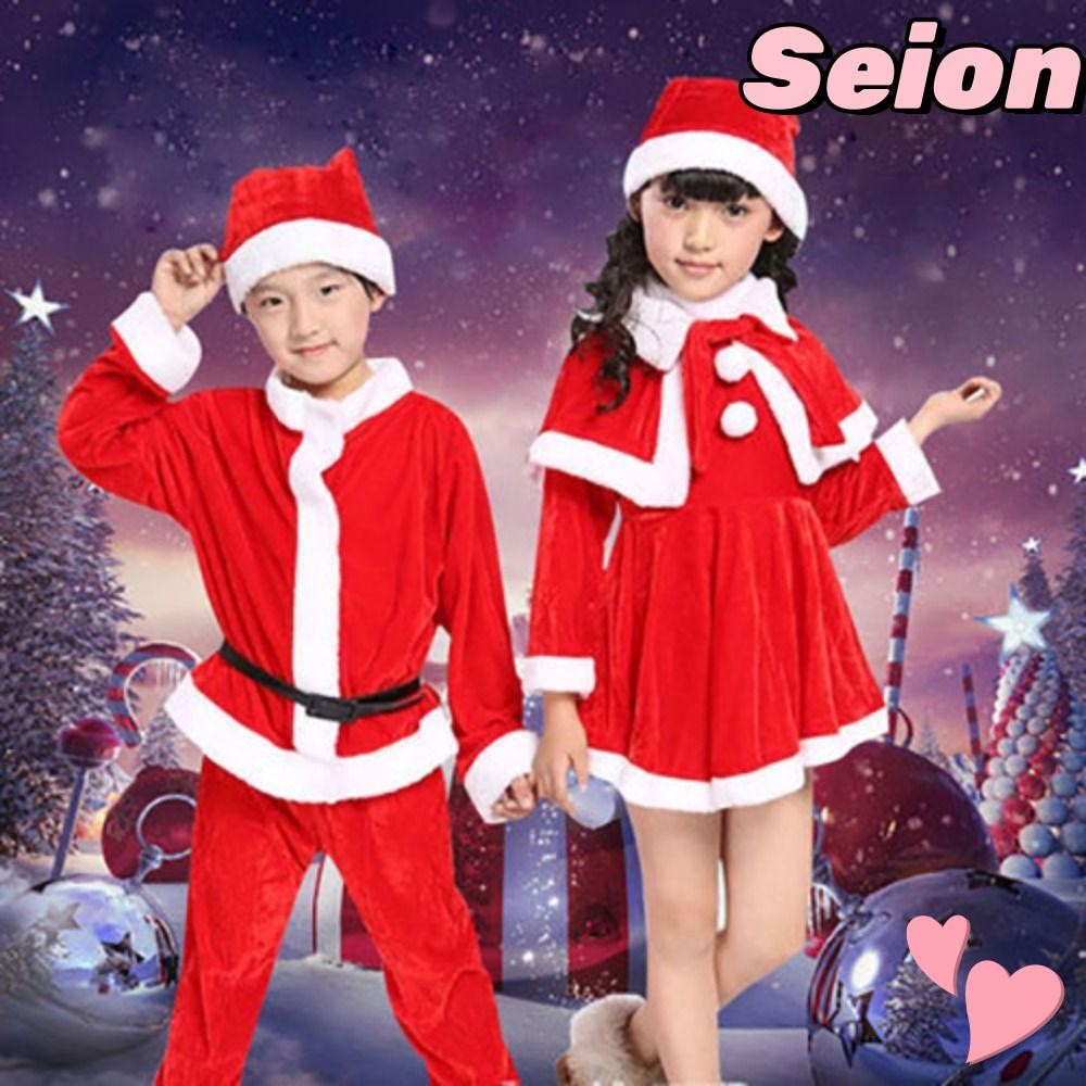 Seion ชุดคริสต์มาส Elk, ผ้าคลุมไหล่เสื้อผ้าคริสต์มาสชุดซานตาคลอส,พร้อมหมวกแขนยาวเสื้อผ้าประสิทธิภาพคริสต์มาส