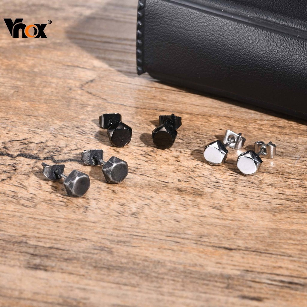 VNOX วีน็อกซ์ 1คู่6มิลลิเมตรต่างหูสตั๊ดเรขาคณิตรูปหลายเหลี่ยมสําหรับผู้ชาย,ต่างหูสแตนเลส,เครื่องประดับวันเกิดคริสต์มาสแล
