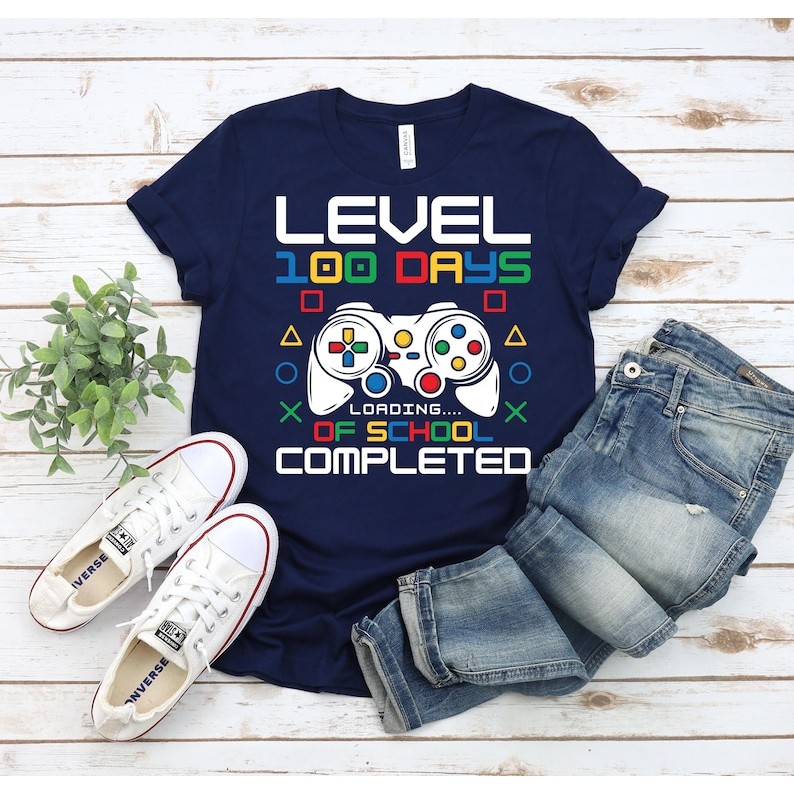 Level 100 Days of School Completed Shirt | Happy 100 Days of School, 100 Days Video Game Shirt, 100 