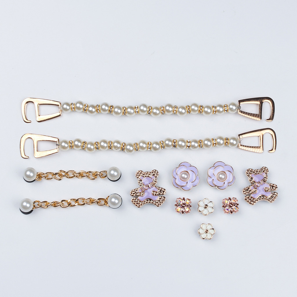 ชุดหมีโซ่มุกสีม่วง DIY jibbits crosc Charm รองเท้าอุปกรณ์ชายหาดพร้อมการออกแบบรูข้าม