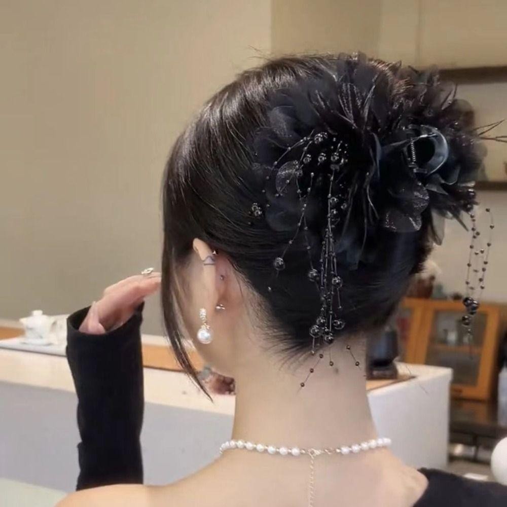 Hgougv656 ใหม่กิ๊บดอกโบตั๋นสีแดงและสีดําสาวอารมณ์อ่อนโยนสง่างาม - รูปที่ 4