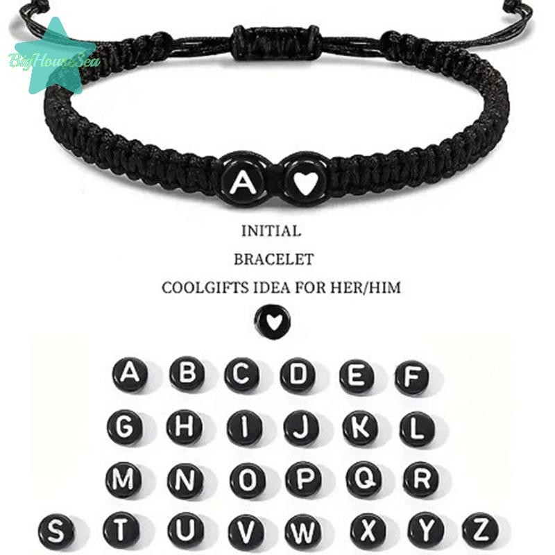 [BigHouseSea] 26 ตัวอักษรสร้อยข้อมือหัวใจเริ่มต้น Handmade ปรับ AZ ชื่อสร้อยข้อมือถักสําหรับผู้หญิงผู้ชายเครื่องประดับมิตรภาพของขวัญใหม่