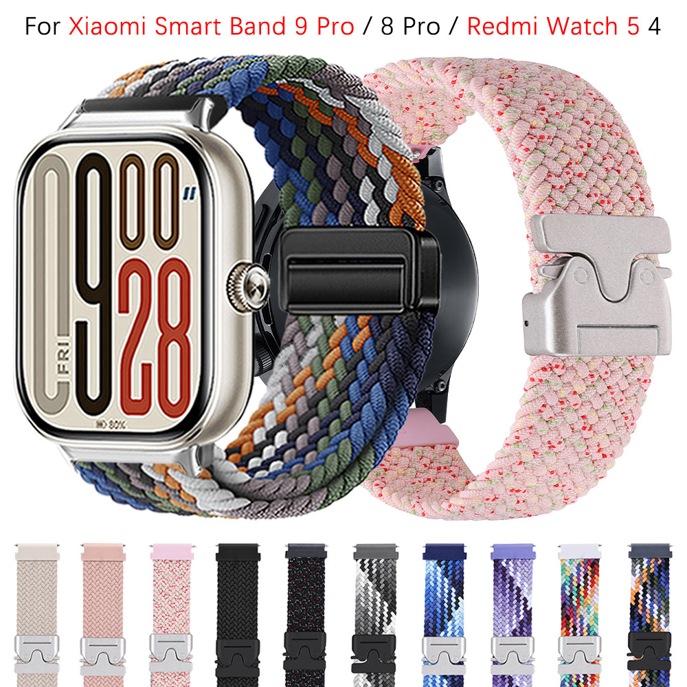 เข็มกลัดร่มชูชีพสายถักสําหรับ Xiaomi Smart Band 9 Pro / 8 Pro / Redmi Watch 5 4 สมาร์ทวอท์ชปรับถัก Solo Loop Band สายนาฬิกายืดหยุ่น