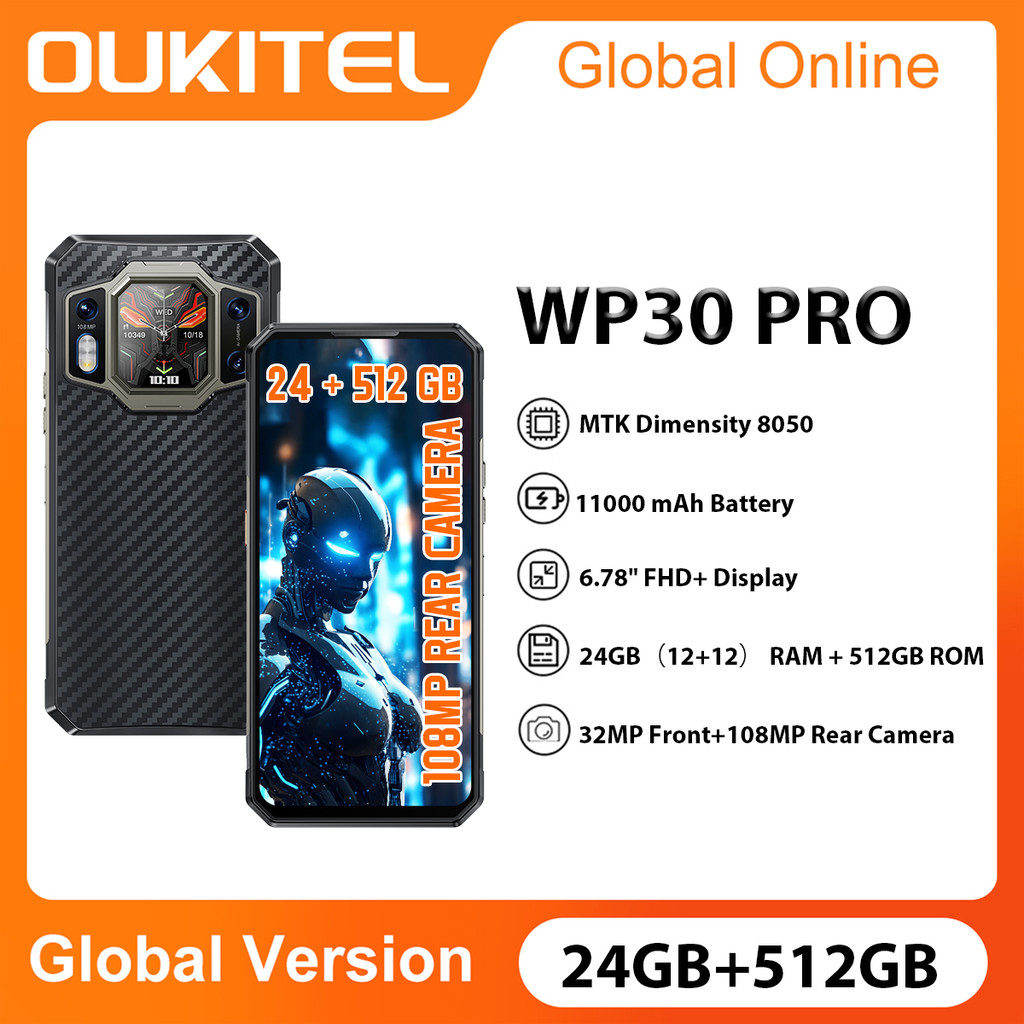 Oukitel WP30 Pro 5G สมาร์ทโฟนที่ทนทาน 12GB + 512GB 120W Android13 โทรศัพท์มือถือ 11000mAh 6.7 8 "FHD