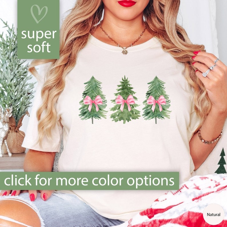Christmas Trees Shirt, Christmas Tshirt for Women Christmas Gift, Coquette Pink Christmas Tree Tshir