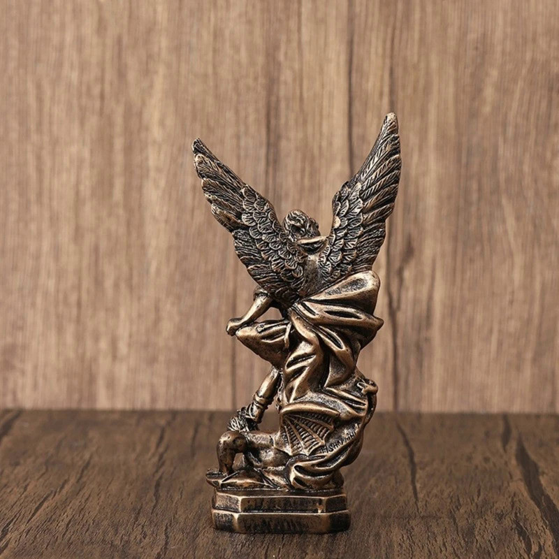 Archangel Miguel Religious Statue, 5.12Inch Miguel Battle Sculpture Religious Collectible for Home D