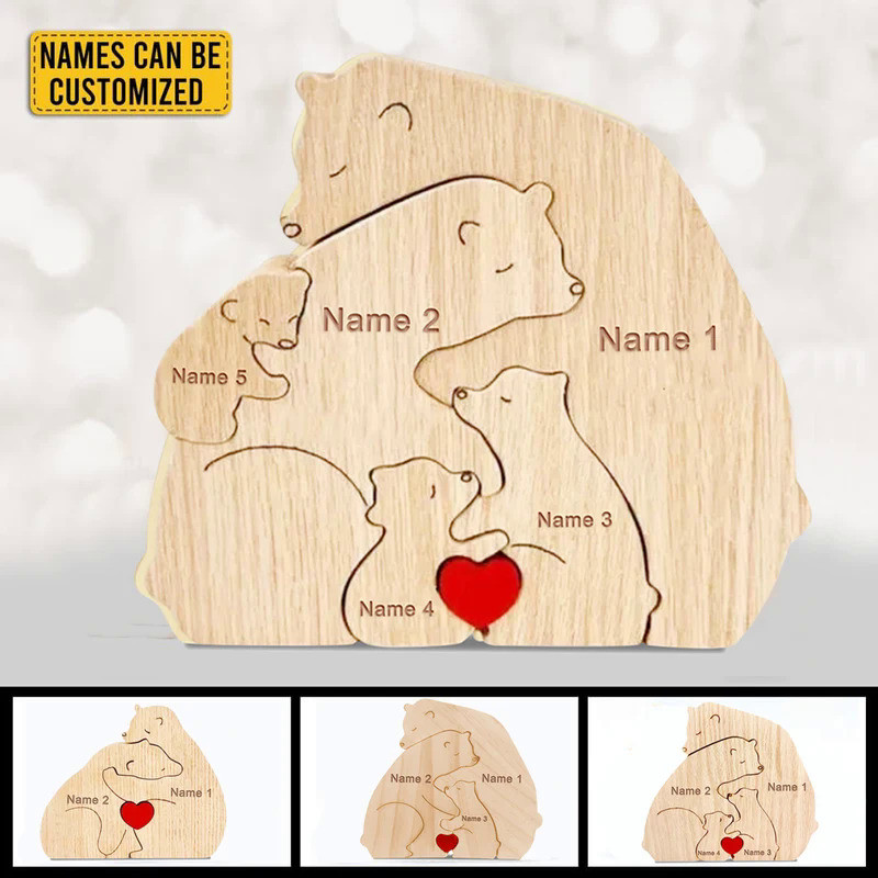 Personalized Hug Bear Family Puzzle Free Engraving Animal Bear Sculpture Ornaments Custom Family Nam