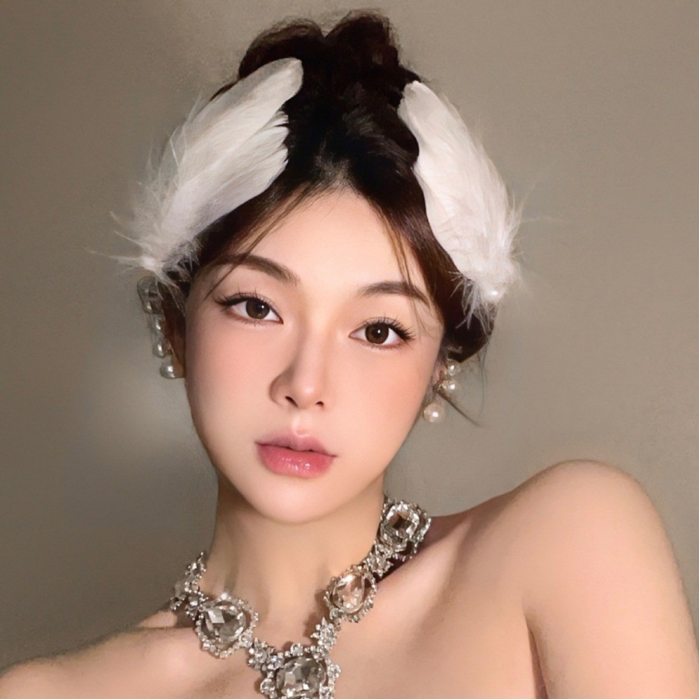 กิ๊บติดผมขนนกสีขาวแฟชั่นมีปีกหญิงปากเป็ดคลิปเครื่องประดับผม