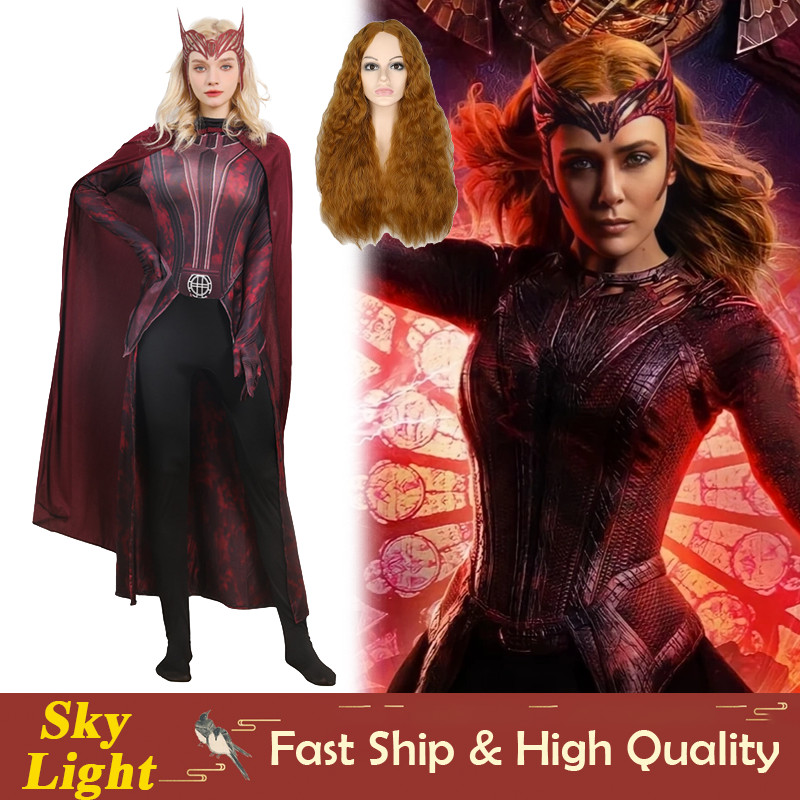 Wanda Scarlet แม่มดคอสเพลย์เครื่องแต่งกาย Dark Red Jumpsuit สําหรับผู้หญิงผู้ใหญ่เซ็กซี่ชุดฮาโลวีน Christmas Party ชุด