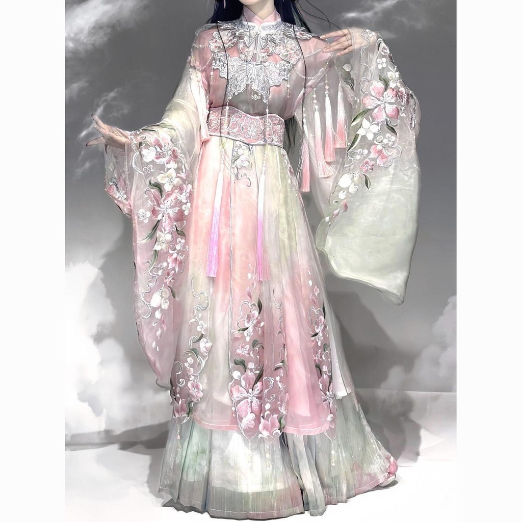 ต้นฉบับhanfu Peach Rougeอุตสาหกรรมหนักเย็บปักถักร้อยปรับปรุงละครองค์ประกอบจีนดอกพีชฤดูใบไม้ผลิฤดูร้อนฤดูใบไม้ร่วงสไตล์ใหม่#241217
