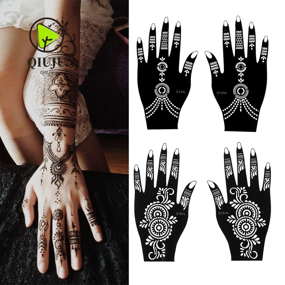 Qiju 1 คู่สติกเกอร์แม่แบบเฮนน่าขายร้อน Mehndi สไตล์อินเดียความงาม DIY Body Art