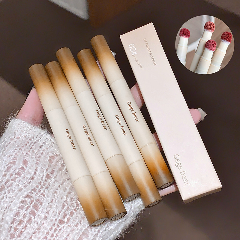 Gege BEAR ลิปสติกพร้อมแปรง 4 สี Natural Matte Lasting กันน้ํา Dusty Pink Lip Tint เครื่องสําอาง GX1256
