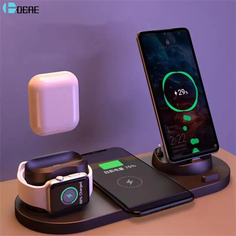 DCAE 6 in 1 wireless charger dock station for iphone/android/ Type-C USB phone 10W fast charging for