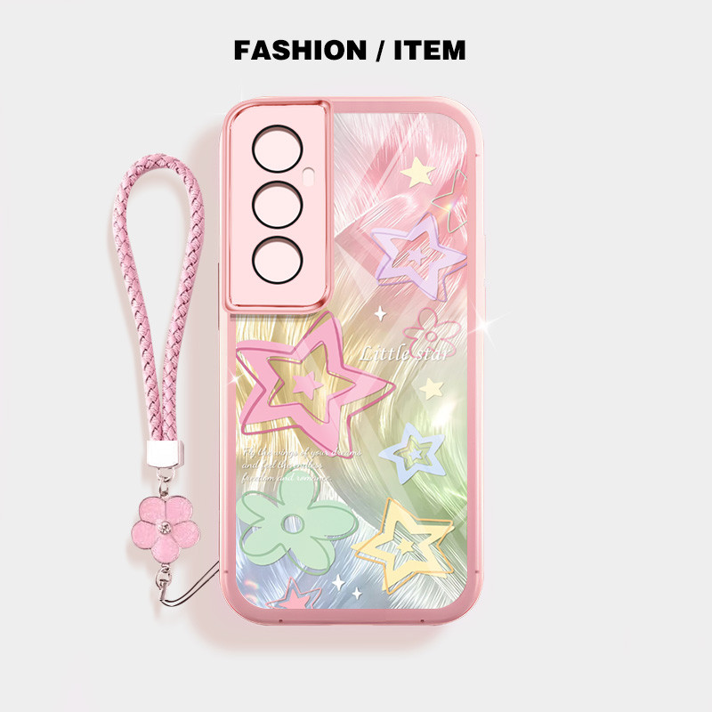 ปลอกสําหรับOppo Realme C85 C71 C75X C75 C67 C65 C35 4G C55 C33 Narzo 50A Prime 4GสีสันStarรูปแบบดอกไม้เชือกแขวนAnti Fallโทรศัพท์ป้องกันกรณี