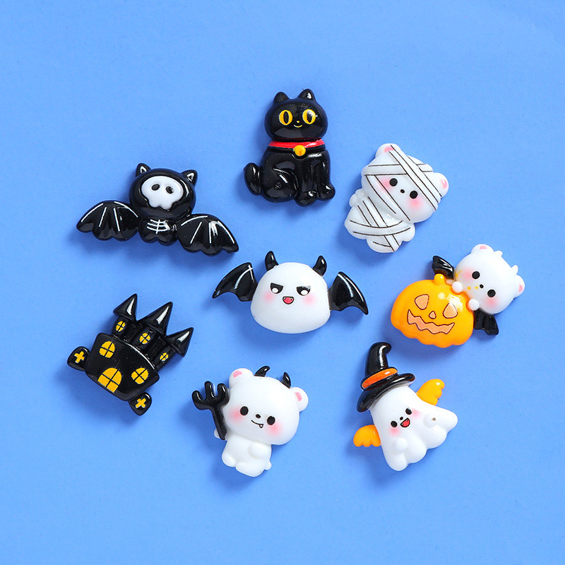 10pcs 10pcs อุปกรณ์เสริมเรซินใหม่ฮาโลวีนค้างคาวกะโหลกผี DIY Ghost อุปกรณ์เสริมเครื่องประดับเคสโทรศัพท์มือถืออุปกรณ์เสริมผมวัสดุ