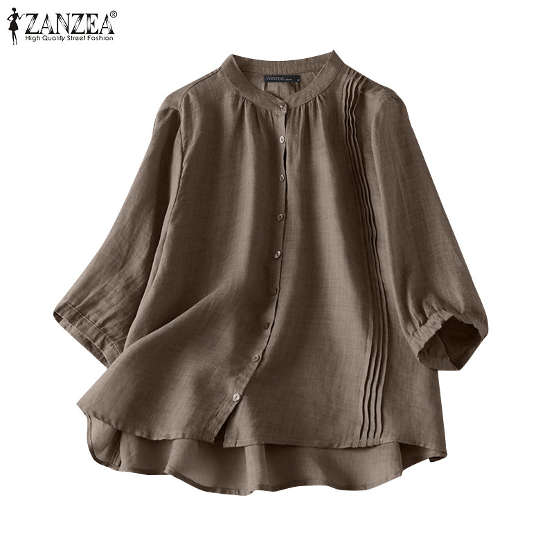 Zanzea เสื้อเชิ้ตแขนโคมไฟลายคอปกแฟชั่นเกาหลีสําหรับผู้หญิง