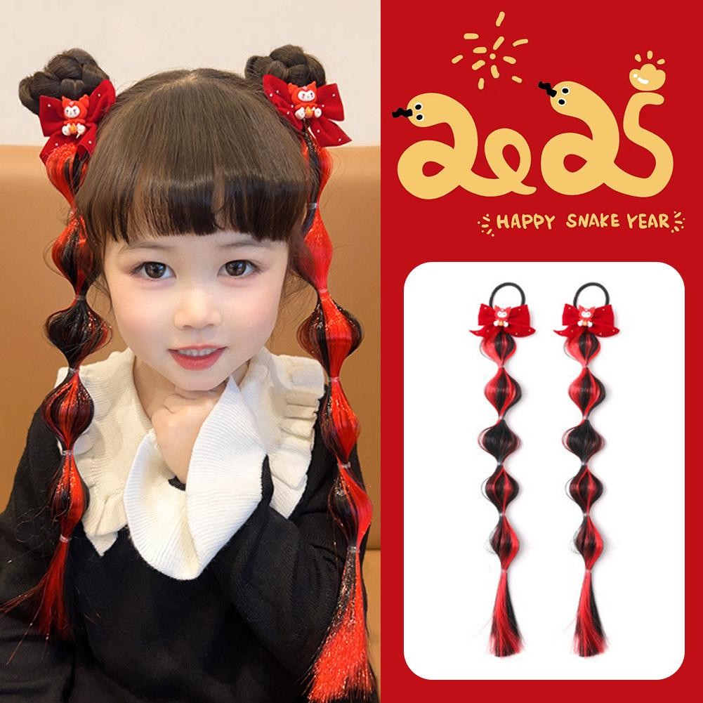 กิ๊บตรุษจีน เครื่องประดับผมเทศกาลเด็กปีใหม่สีแดงหวานเย็นวิกผมถักเปีย ชม. หูฟัง สาวหวานฟองถักเปียสาวน้อยเทศกาลบิดถักเปีย