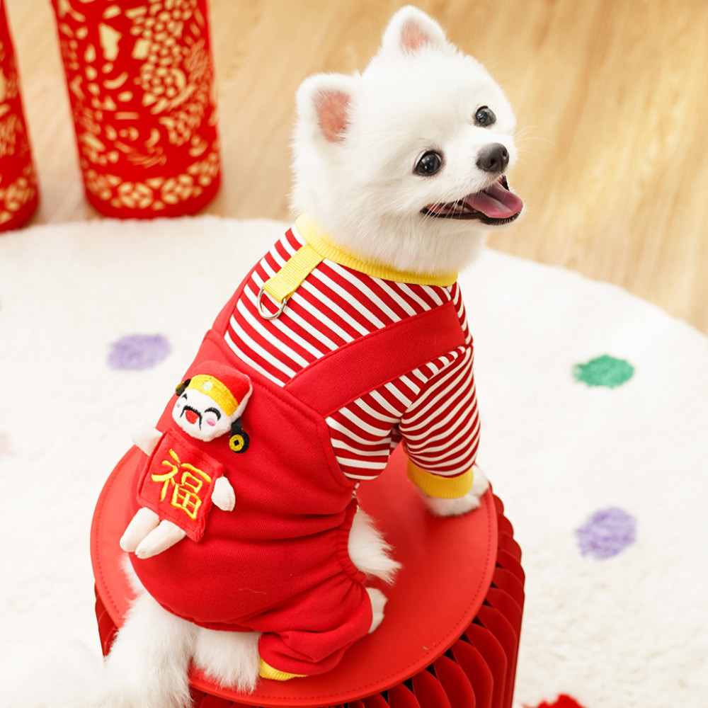 เทพเจ้าแห่งความมั่งคั่งปีใหม่สัตว์เลี้ยงสุนัขเสื้อผ้าแมวฤดูหนาวตุ๊กตาเสื้อกันหนาวหมวกขนาดกลางสุนัขเสื้อผ้าลากจูง